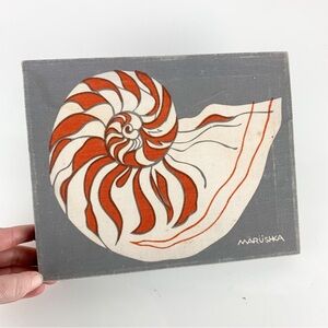 Vintage Marushka Richard Sweet Nautilus Shell Linen Stretched Print Coastal Wall